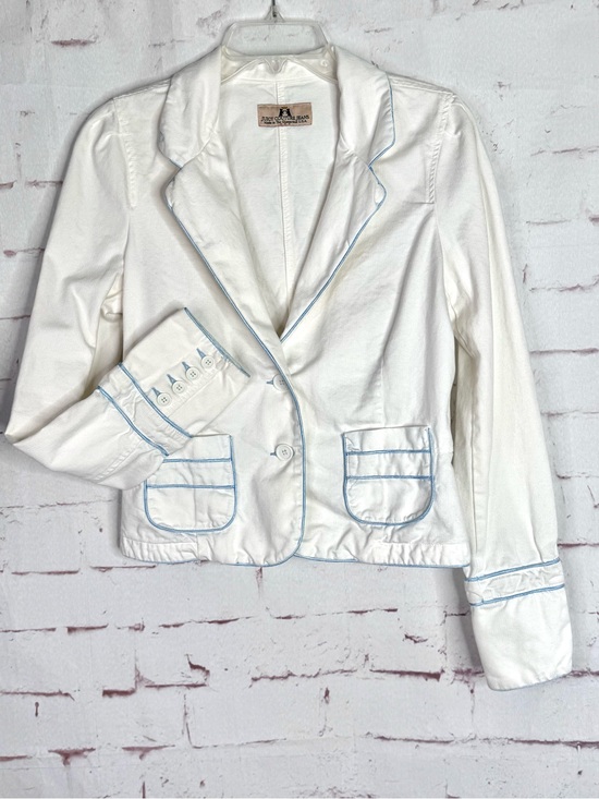 JUICY COUTURE JEANS Jackets & Blazers - Y2K VINTAGE JUICY COUTURE JEANS White Twill Blue Piping Blazer Jacket Size XL